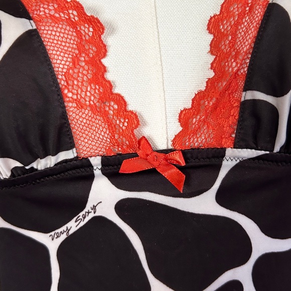 VICTORIAS SECRET Y2K Babydoll Lace Trim Animal Print V Sexy Slip Chemise Small - Picture 5 of 15